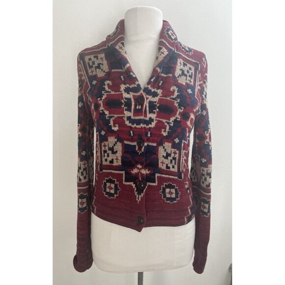 Ralph Lauren LRL Jeans Co. Aztec Tribal Cardigan Sweater Button Front Top - Picture 1 of 11